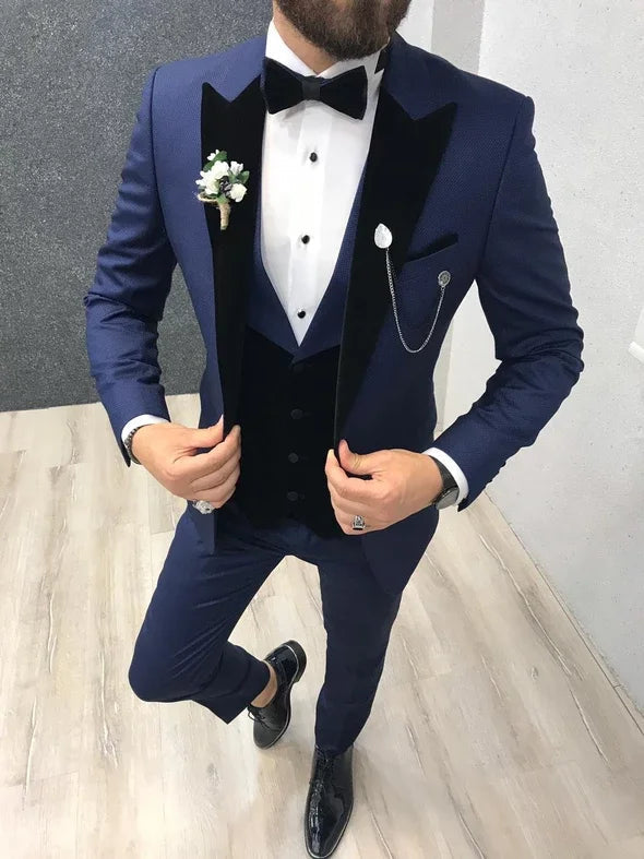 Morili One Button Wedding Party 3 Piece Suit for Man Velveteet Collar Slim Fit Waistcoat With Double Buttons MMSB46 Good Vibrations