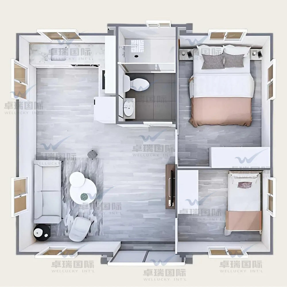 WELLUCKY Factory 20ft 2 Bedroom Australia Expandable House Tiny Home Villa Hotel Prefab House Prefabricated Container Home Good Vibrations