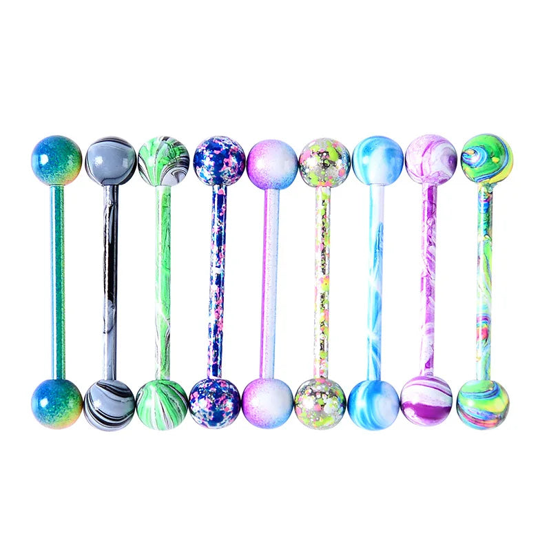 6PCS Stainless Steel Glorious Tongue Ring Bulk 14G Nipple Piercing Bar Lot Glitter Tongue Piercing Set Barbell Piercing Jewelry Good Vibrations Adult Super Store