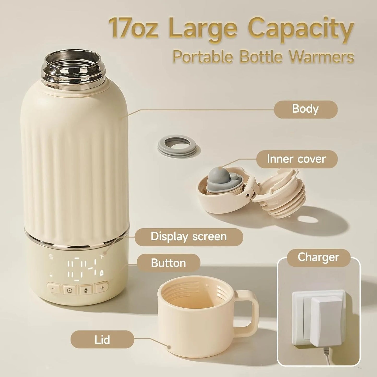 USA Warehouse 2025 New Design Multi-Function Adjustable Temperature Travel Baby Feeding Portable Breast Milk Bottle Warmer Good Vibrations