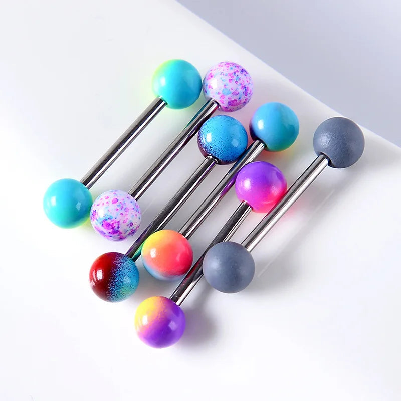 6PCS Stainless Steel Glorious Tongue Ring Bulk 14G Nipple Piercing Bar Lot Glitter Tongue Piercing Set Barbell Piercing Jewelry Good Vibrations Adult Super Store