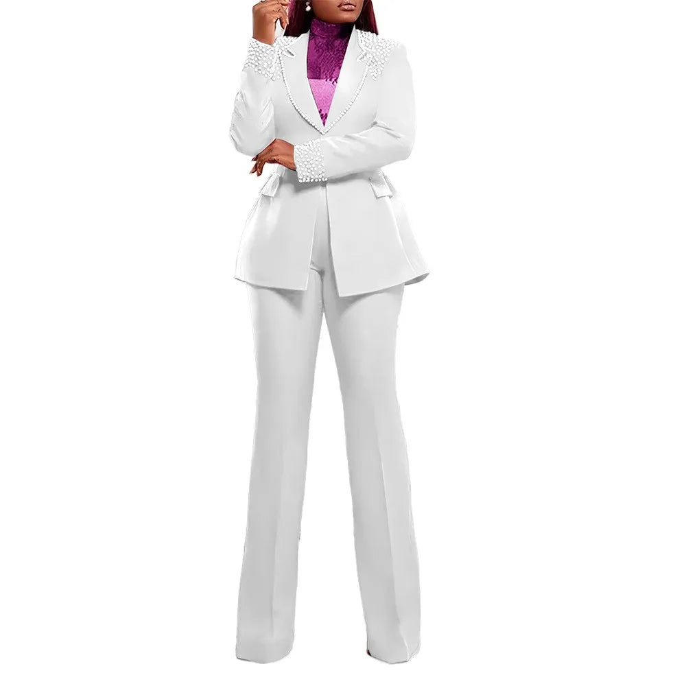 K3332 High Quality Ladies Suits Office Wear Beaded Long Sleeve Slim Elastic Suit and Pants Two Piece Blazer Set Business Suits Good Vibrations
