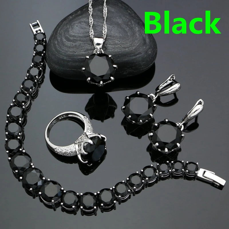 925 Sterling Silver Bridal Jewelry Sets For Women Yellow Cubic Zirconia Earrings Pendant Ring Bracelet Necklace Set Good Vibrations