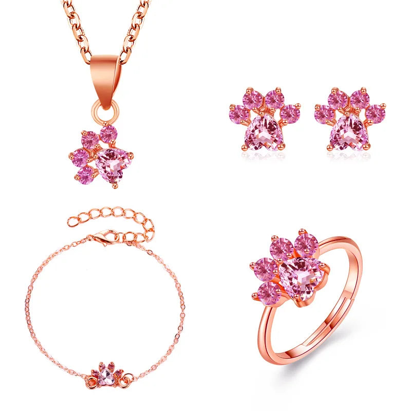 Hot Sale Elegant Luxurious Engagement Party Jewelry Set For Women Cute Cartoon Cat Paw Crystal Design Female Wedding Jewelry Good Vibrations Adult Super Store