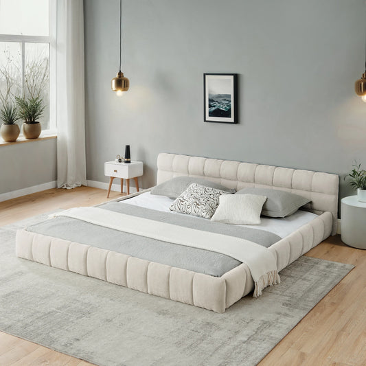 Modern Luxury King-Size Bed Frame Soft Chenille Fabric with Stylish Wooden Structure Up-Holstered Bedroom Furniture Good Vibrations