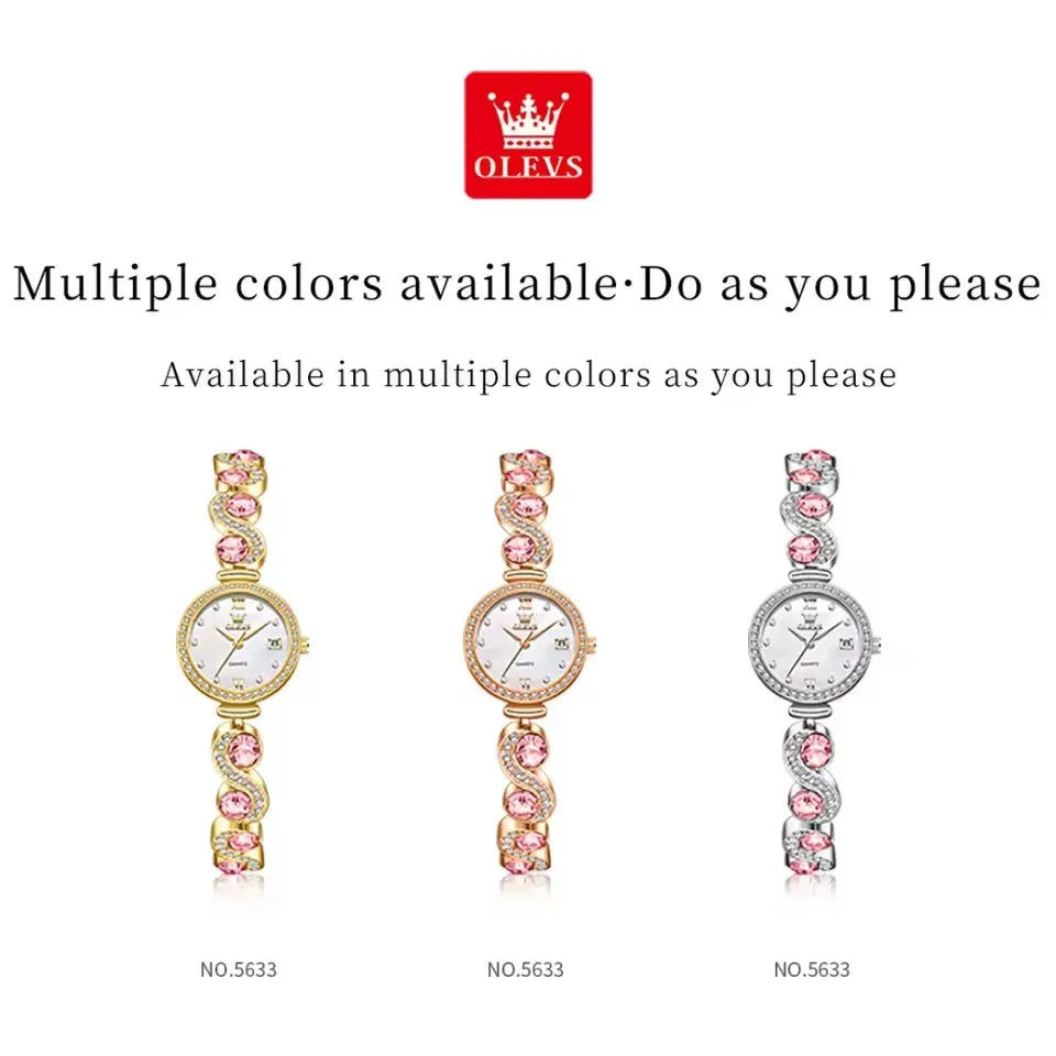 OLEVS 5633 Women's Wristwatch Elegant Luxury Quartz Watch Ladies Fashion Waterproof Diamond Bracelet Watches Sapphire Girl Clock Good Vibrations