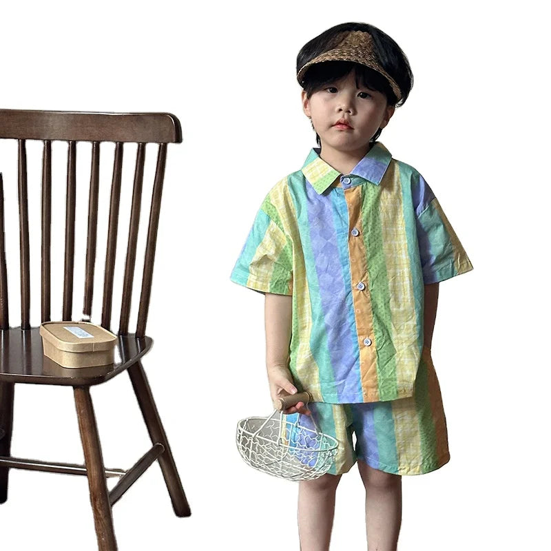 Children's Summer Set Boys Cotton 2024 New Baby Summer Dress Western Style Girls Dress Sister and Brother Good Vibrations