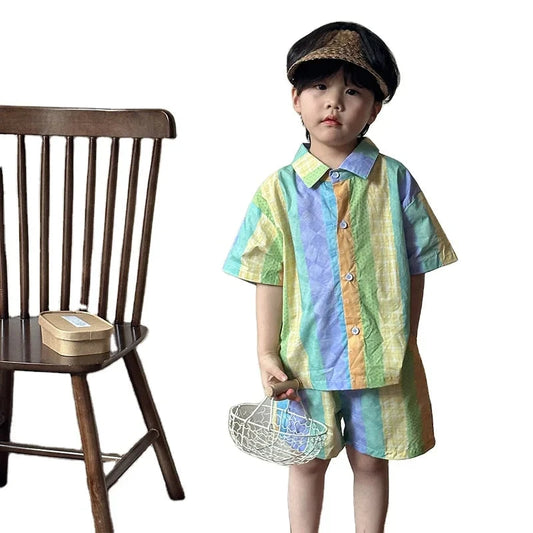Children's Summer Set Boys Cotton 2024 New Baby Summer Dress Western Style Girls Dress Sister and Brother Good Vibrations
