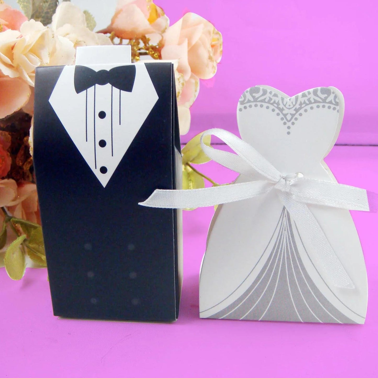 20/30pcs Bride And Groom Candy Box Wedding Favor And Gifts Box Sweet Bags With Ribbon Wedding Decoration Souvenirs Party Decor Good Vibrations