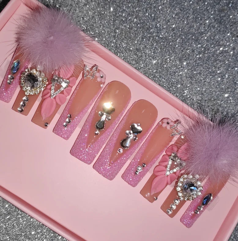 High Quality Multiply Designs 3D Handmade Customize Salon Press on Nails Acrylic Materials Set Good Vibrations