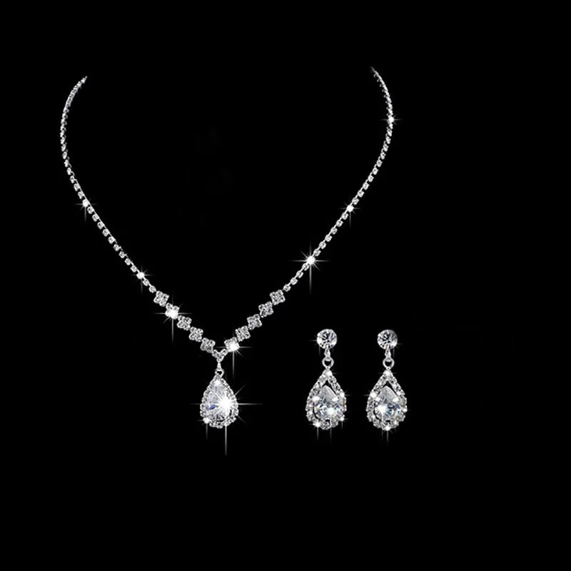 Fashion Crystal Bride Jewelry Set Rhinestone Silver-plated Wedding Dress Banquet Necklace Earring Set Ladies Gift Good Vibrations Adult Super Store