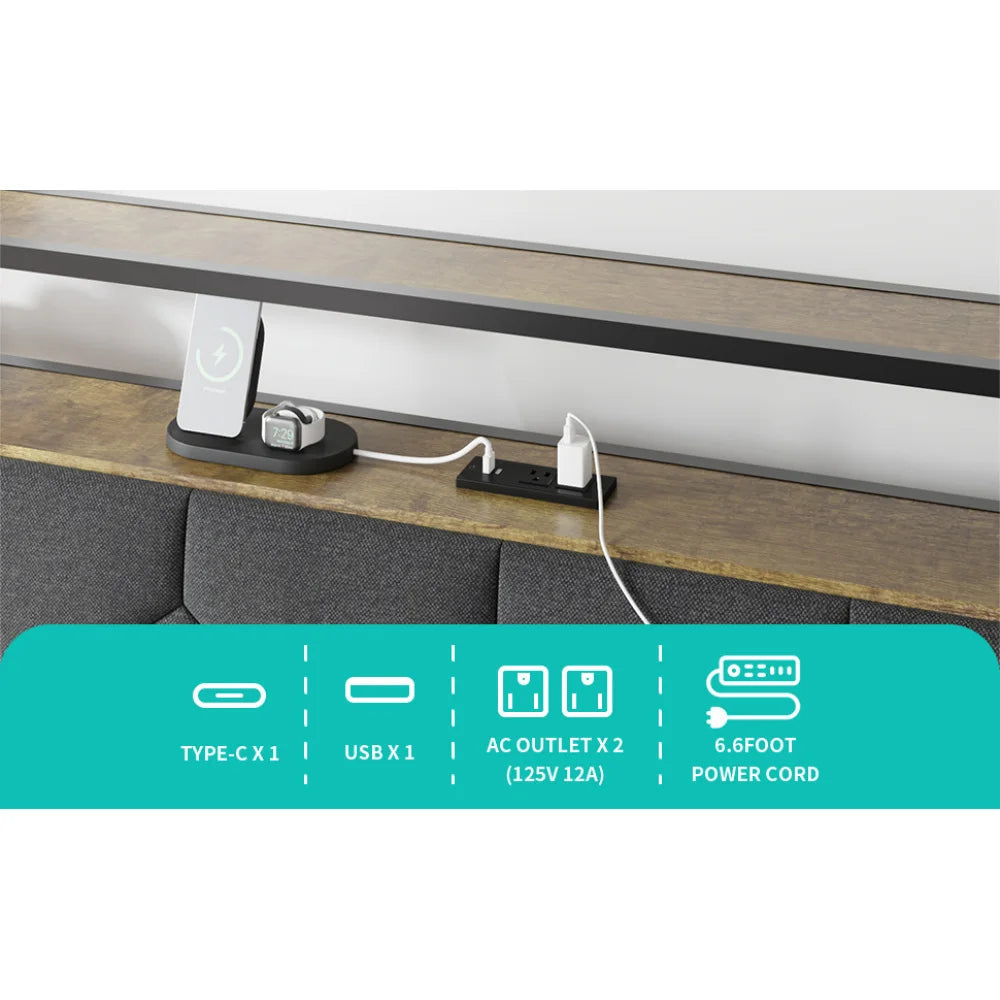 Queen Bed Frame with Storage Headboard, Built-in Charging Station, RGB LED Lights, Side Shelf, No Box Spring Needed Good Vibrations