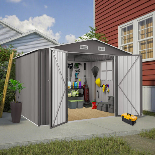 10X8FT Free Shipping Outdoor Metal Storage Shed Durable Garden Shed with Updated Frame Structure for Backyard Patio Tool Storage Good Vibrations