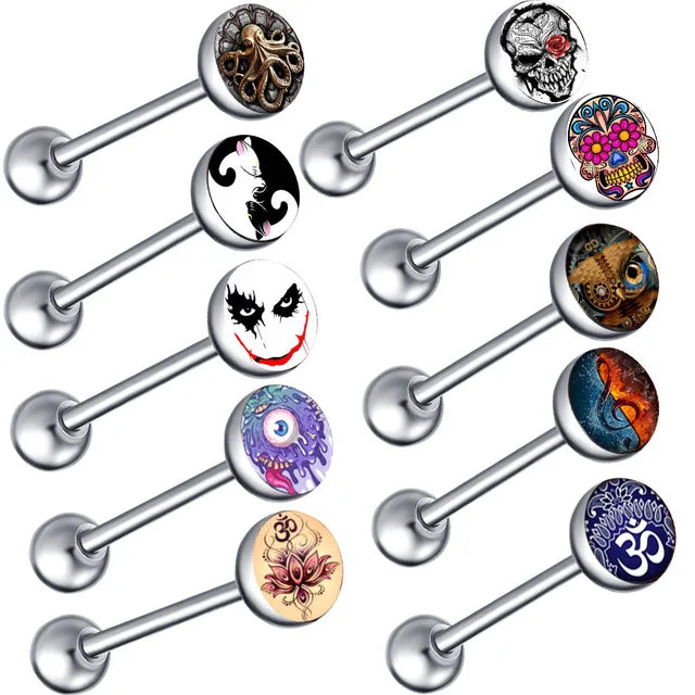 6PCS Stainless Steel Glorious Tongue Ring Bulk 14G Nipple Piercing Bar Lot Glitter Tongue Piercing Set Barbell Piercing Jewelry Good Vibrations Adult Super Store