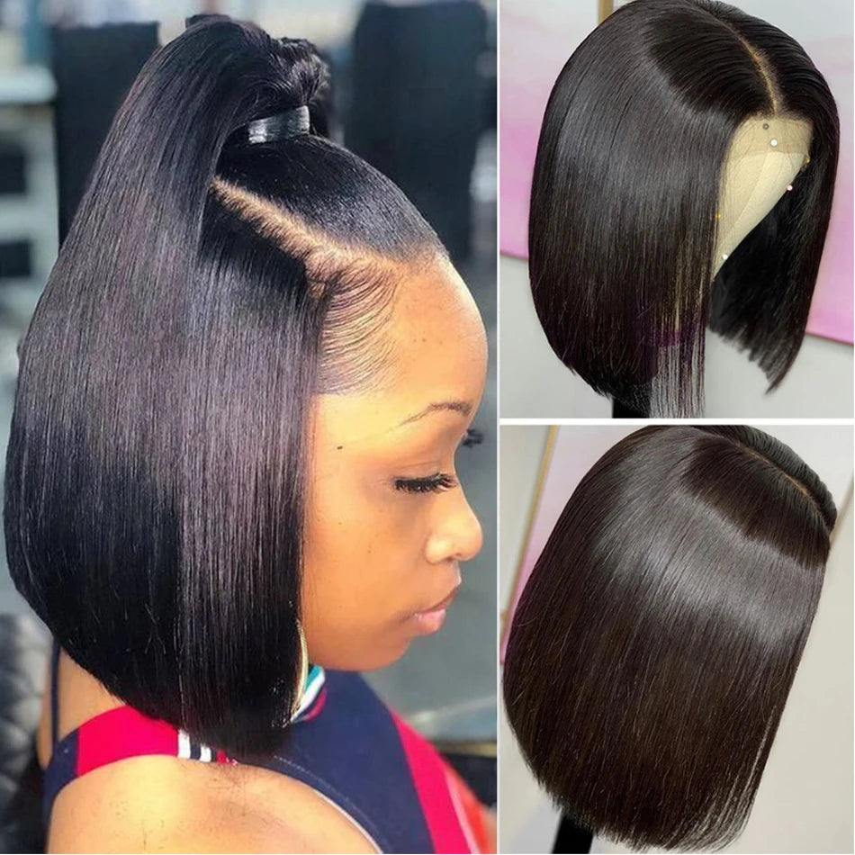 Glueless Wigs 13x4 Short Bob Wigs Bone Straight Lace Front Human Hair Wigs for Women Brazilian HD Transparent Lace Frontal Wigs Good Vibrations