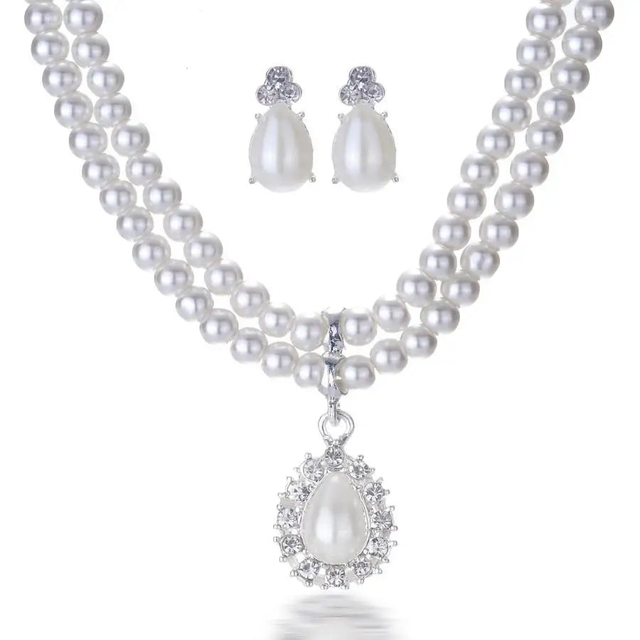 Women's Silver Color Fashion Wedding Jewelry Luxury Crystal Pearl Necklace/Bracelet/Ring/Earrings Ladies Jewelry Sets for Bridal Good Vibrations Adult Super Store