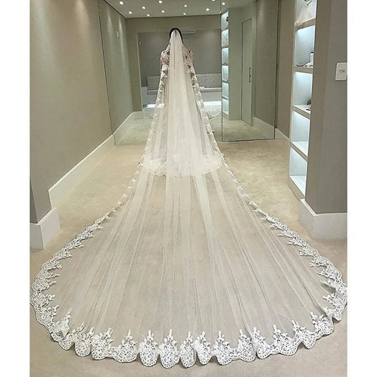 LUOXIN Hot Sell Latest Long Tulle Wedding Bridal Veil Lace Wedding Veil Good Vibrations