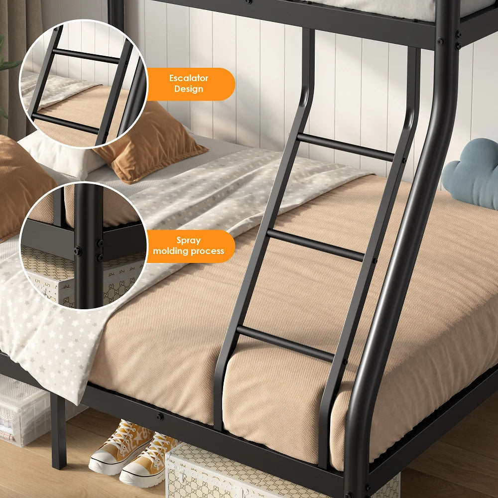 Duty Metal Bunk Bed Twin Over Full -Black Space-Saving Bed Frame for Adults & Teens, Sturdy Steel Construction with Safety Rails Good Vibrations