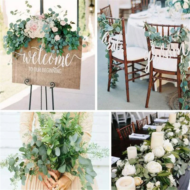 Wedding Decoration Artificial Fake Leaves Vines Eucalyptus Garlands Wall Hanging Plant Ivy Birthday Party Wedding Table Decor Good Vibrations