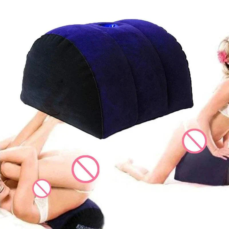 Inflatable sex wedge pillow for couples, ergonomic design for adult games and positions, made of durable PVC material.