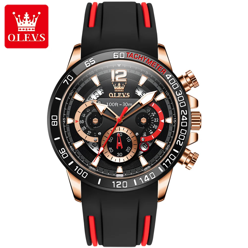 OLEVS 9936 New Silicone Blue Strap Multi-function Men Wristwatch Waterproof Quartz Sport Watch for Men Luminous Calendar Logo Good Vibrations