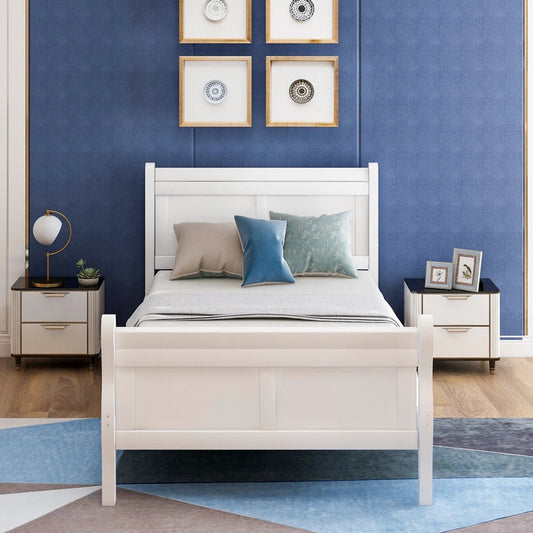 Wood Platform Bed Twin Bed Frame Mattress Foundation Sleigh Bed with Headboard/Footboard/Wood Slat Support Good Vibrations
