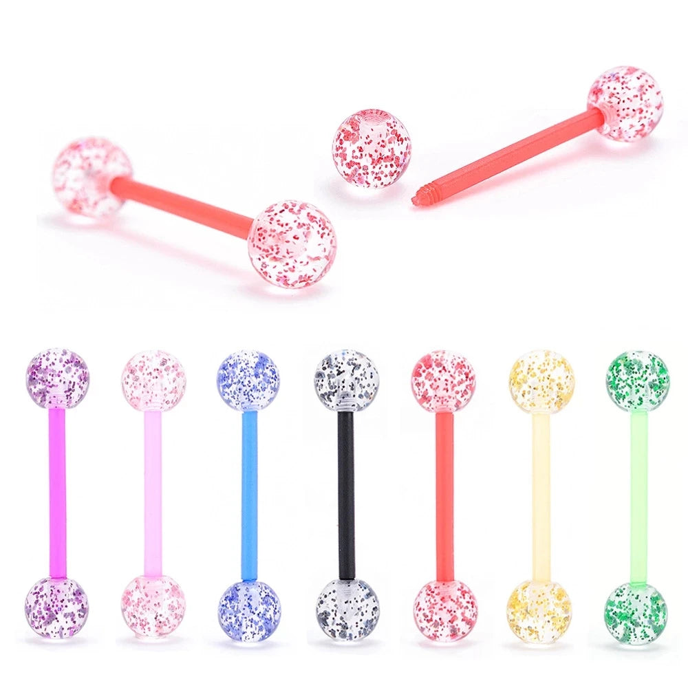 6PCS Stainless Steel Glorious Tongue Ring Bulk 14G Nipple Piercing Bar Lot Glitter Tongue Piercing Set Barbell Piercing Jewelry Good Vibrations Adult Super Store