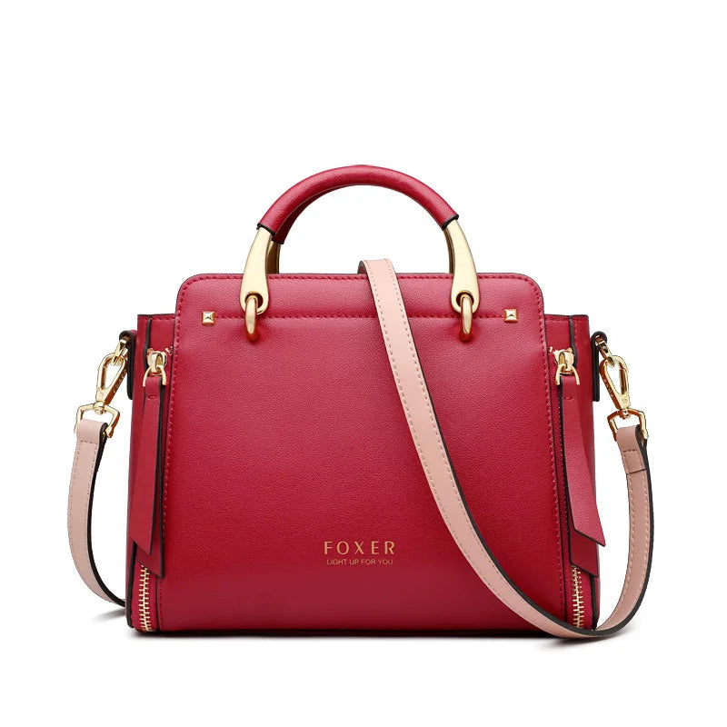 FOXER Women Split Leather Shoulder Bag Elegant Handbag Smal Tote Female Large Capacity Lady Crossbody Bag Stylish Messenger Bags Good Vibrations