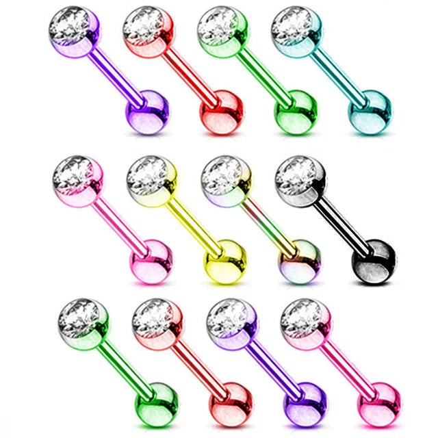6PCS Stainless Steel Glorious Tongue Ring Bulk 14G Nipple Piercing Bar Lot Glitter Tongue Piercing Set Barbell Piercing Jewelry Good Vibrations Adult Super Store