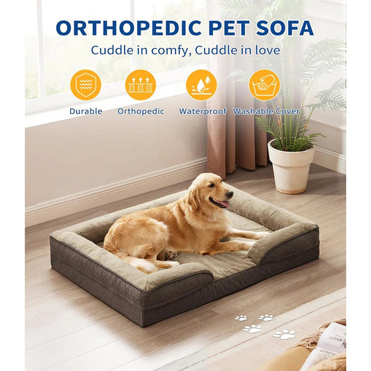 Orthopedic Pet Cushions Bed Large Dog Washable Removable Cover with Egg-Crate Foam & Waterproof Lining for Cats Good Vibrations