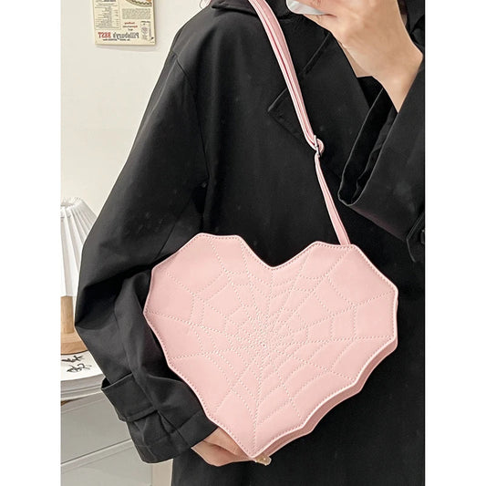 Unique Style Heart Shape PU Leather Backpack for Girls Personality Spider Web Shoulder Bag Purse Backpack Good Vibrations