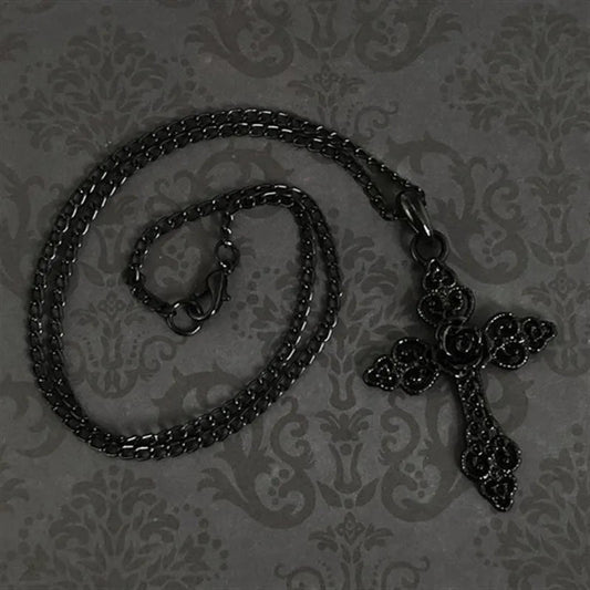 Black Gothic Cross Necklace with Rose Detail Trad Jewelry Ornate Cross Pendant Gift women fashion delicacy 2020 new beautiful Good Vibrations