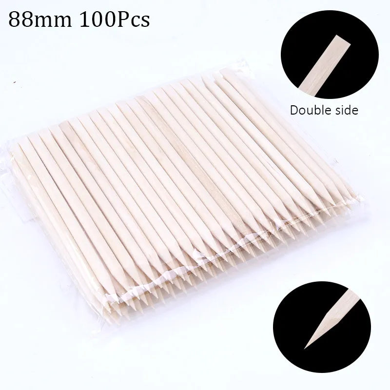 100/50pcs Nail Art Pusher Orange Wood Sticks Cuticle Pusher Remover Rhinestones Dotting Removal Manicure Pedicure Care Tools Good Vibrations
