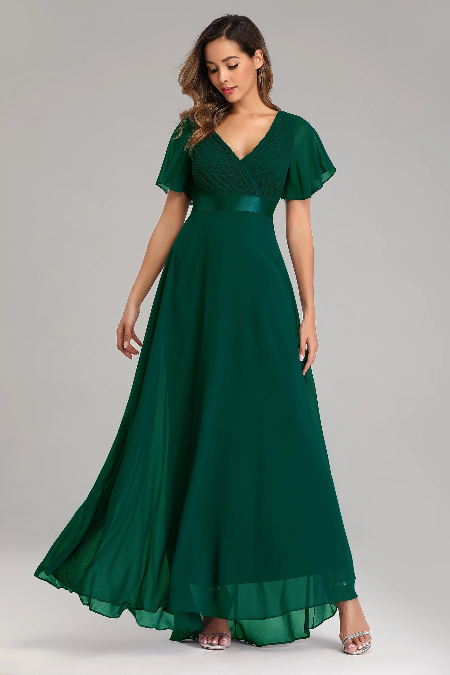 Evening Dresses XUCTHHC Elegant V-Neck Ruffles Chiffon Formal Evening Gown Robe Vestidos De Fiesta Dress for Wedding Party Good Vibrations