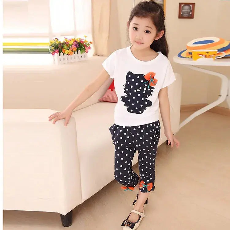 Girls Summer Casual Clothes Set Children Short Sleeve Cartoon T-shirt + Short Pants Sport Suits Girl Clothing Sets for Kids Good Vibrations