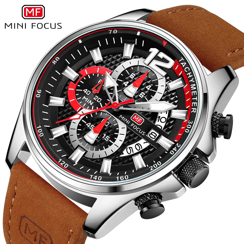 MINI FOCUS MF0350G MF 0350 Fashion Men`s Wristwatches Quartz Clock Leather Strap Waterproof Luminous Hands Watches for Men Reloj Good Vibrations