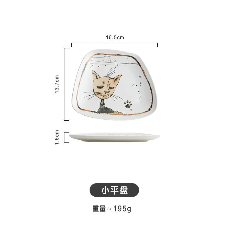Cute Cartoon Cat Ceramic Tableware Household Soup Noodle Bowls Fruit Steak Food Plate Dishes Creative Porcelain Dinnerware Good Vibrations