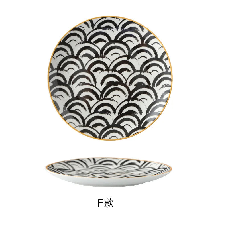Tableware Ceramic Dinner Plate Set Dish 8/10 Inch Porcelain Cute Dessert Plate Dinnerware Geometric Western Food Steak Plate Good Vibrations