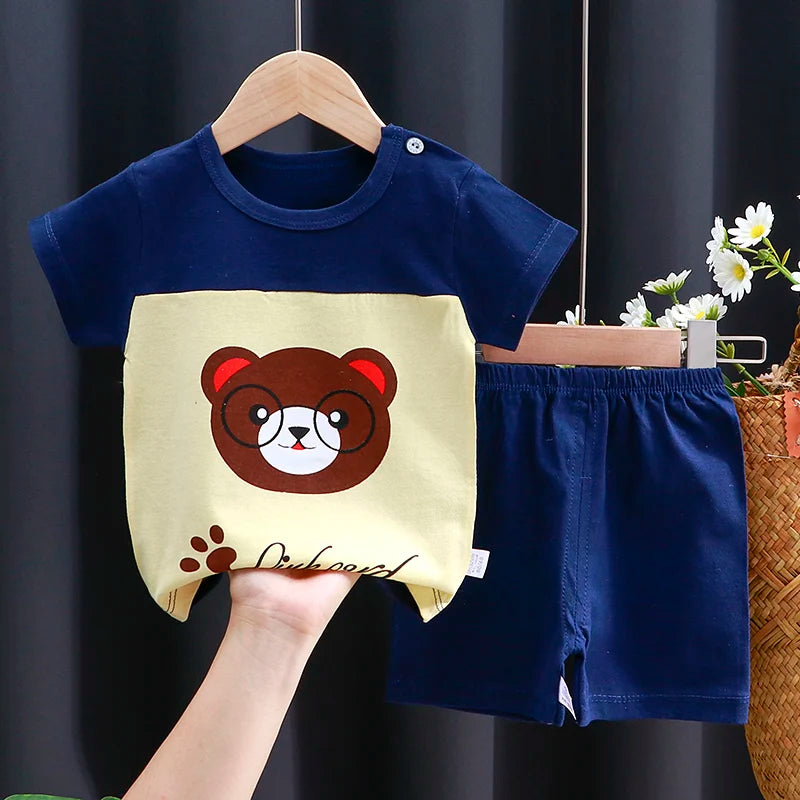 Kids Clothes Set Baby Boy/Girl T-Shirt + Shorts Summer Clothing Cotton Cartoon Casual Boys Tracksuit Children Baby Clothes Set Good Vibrations