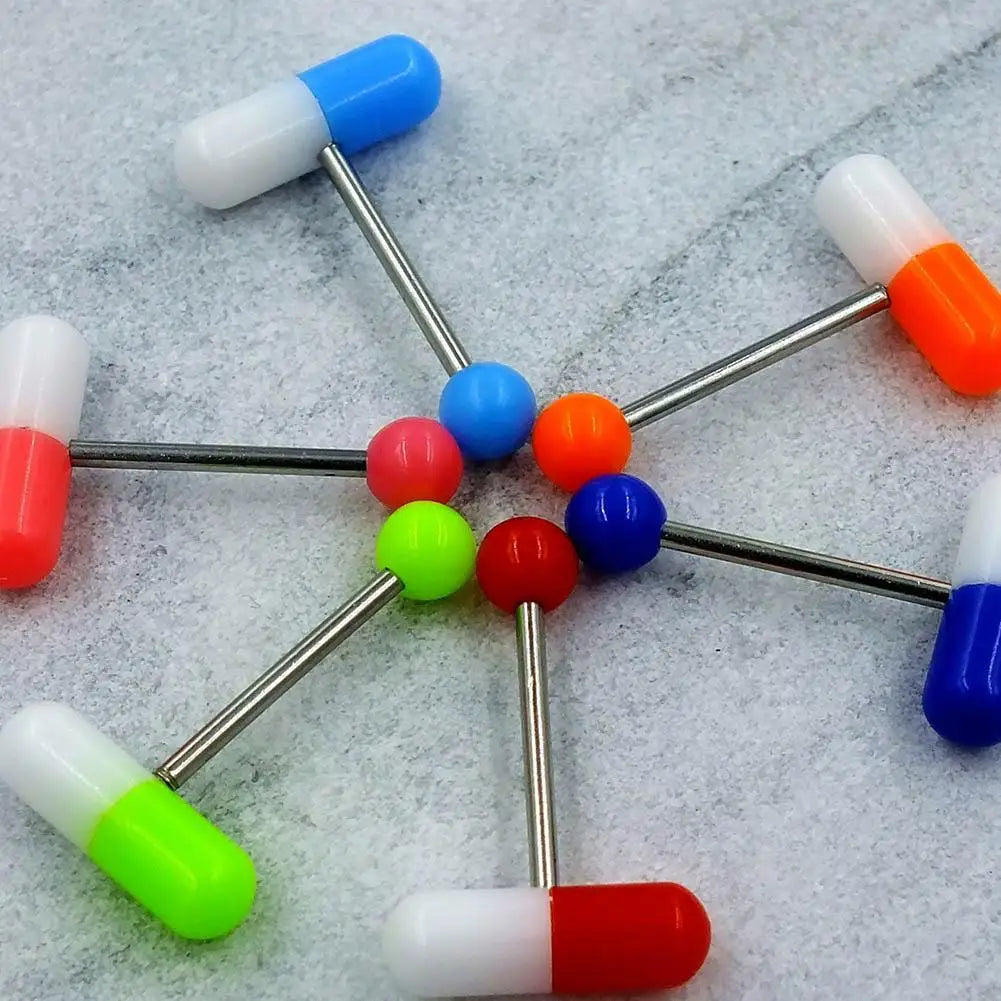10pcs/lot Colorful Capsule Tongue Rings Acrylic Pill Tongue Piercing Steel Punk Body Piercing Rings Jewelry Decor Gifts Good Vibrations Adult Super Store