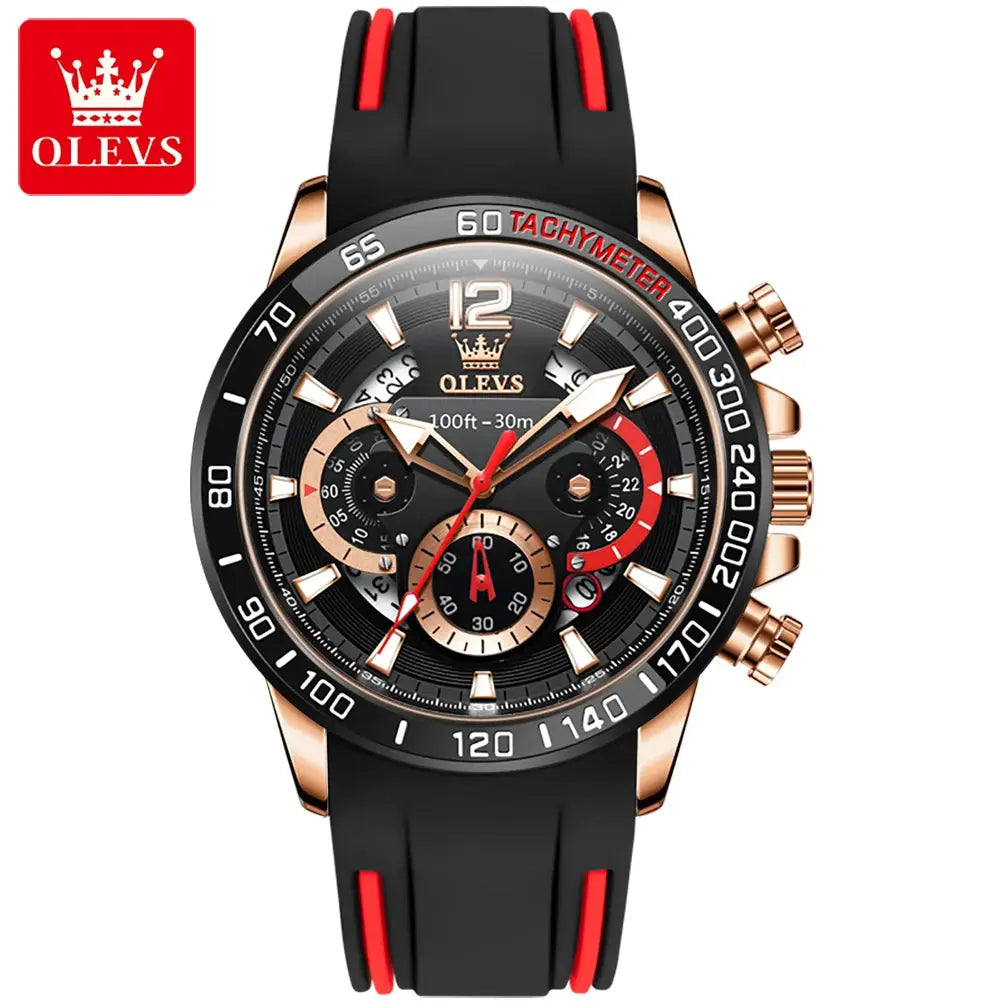 OLEVS 9936 New Silicone Blue Strap Multi-function Men Wristwatch Waterproof Quartz Sport Watch for Men Luminous Calendar Logo Good Vibrations