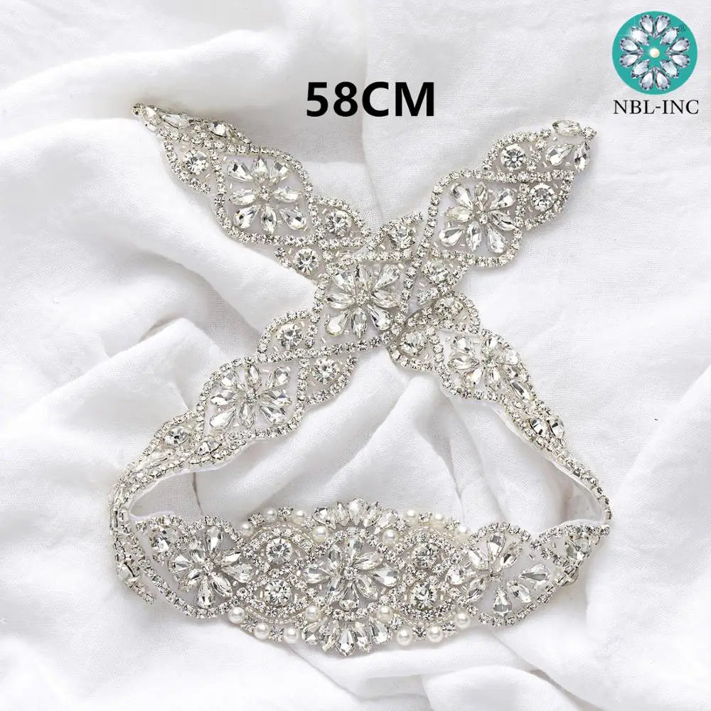 (1PC) Silver Rhinestone crystal iron on applique belt iron on wedding beaded bridal trim for wedding dresses clothing WDD0209 Good Vibrations