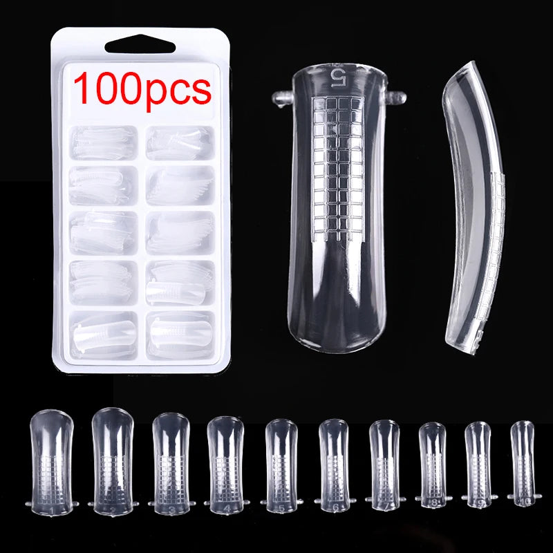 100Pcs/box Full Cover Sculpted Nail Tips Fake Finger Nails Extension Tip Quick Building Mold False Tips For Manicuring Tool Set Good Vibrations