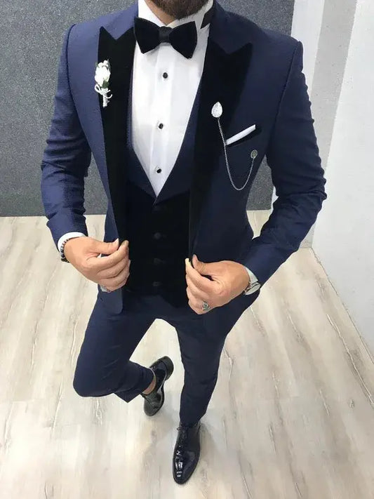Morili One Button Wedding Party 3 Piece Suit for Man Velveteet Collar Slim Fit Waistcoat With Double Buttons MMSB46 Good Vibrations