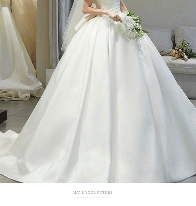 off-Shoulder Main Wedding Dress Small Satin 2023 New Arrival Bride Going out Main Yarn Vintage Satin Satin Palace Style Main Yarn