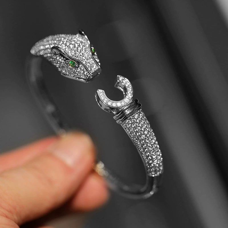 Di Li Xue High Version Heavy Industry Inlaid Zircon Leopard Bracelet Classy Design Opening Bracelet Europe and America Cross Border Good Vibrations
