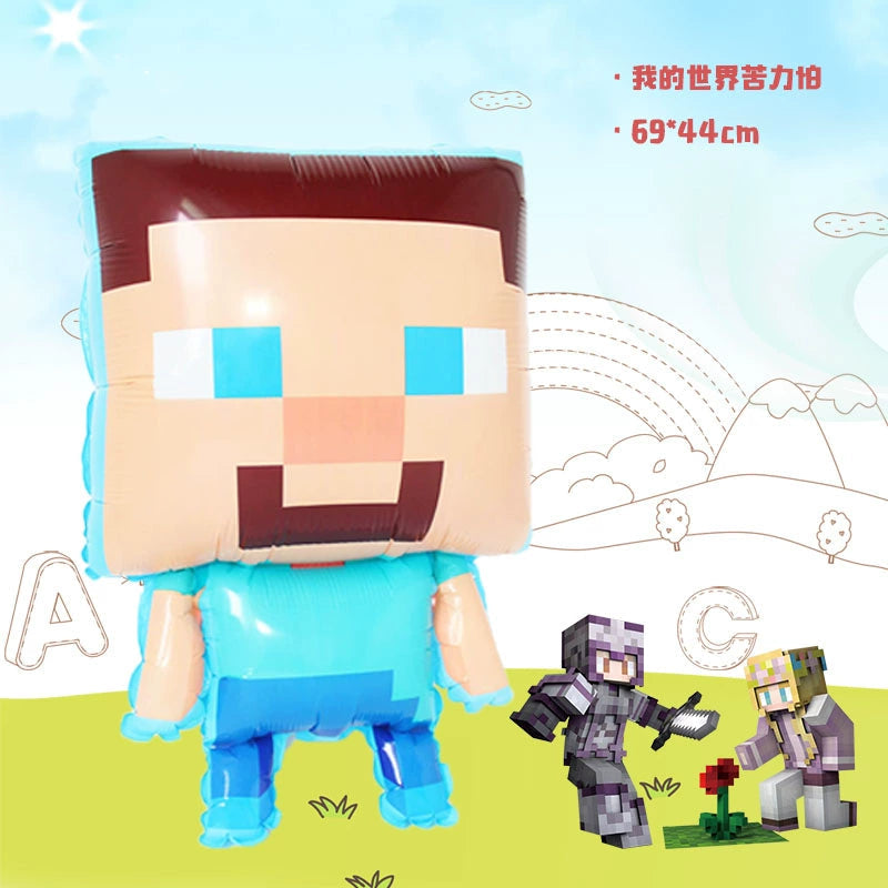New Arrival My World Doll Building Blocks Theme Boy Birthday Scene Balloon Layout Party Cake Decoration Stickers Good Vibrations