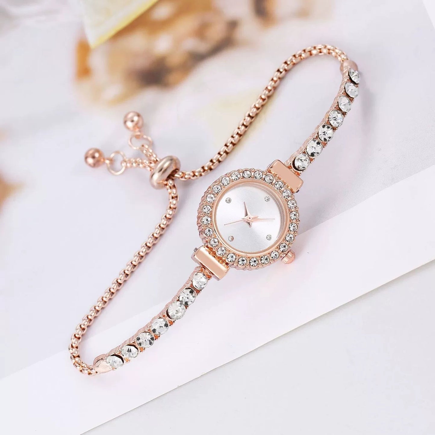 New Arrival Fashion Color Rhinestone Thin Band Diamond round Women's Watch Free Adjustment Bracelet Watch Women's Quartz Watch Good Vibrations