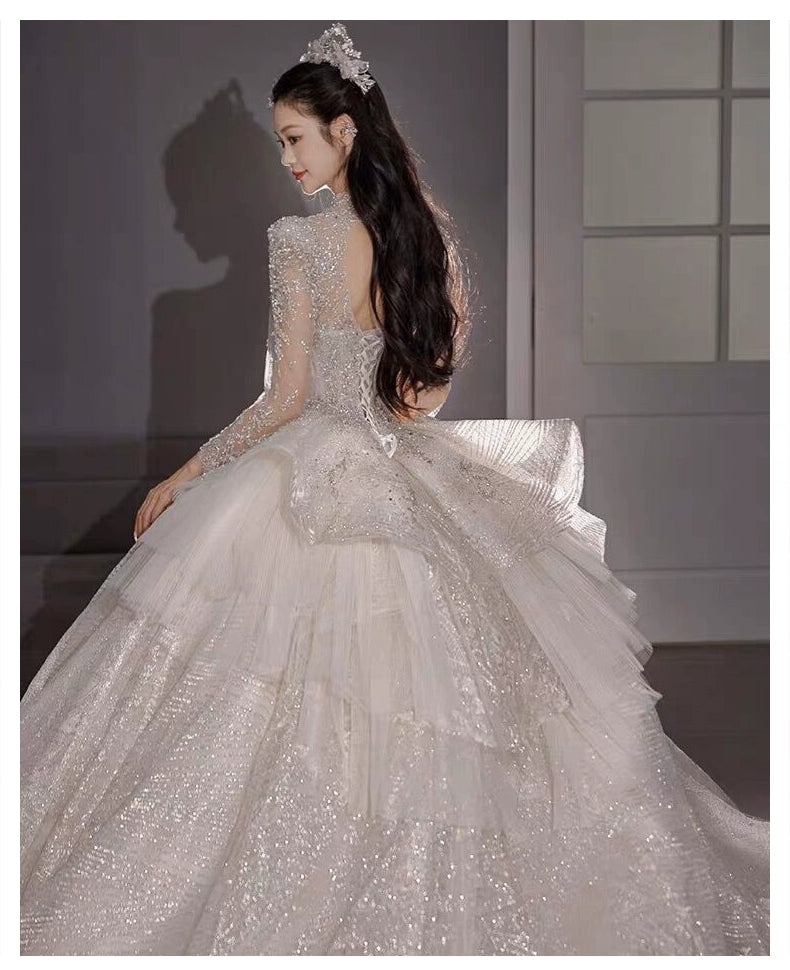 Primary Wedding Dress 2024 Bride New Arrival French Advanced Texture Pregnant Women Heavy Industry Vintage Court Style Trailing Long Sleeves Good Vibrations