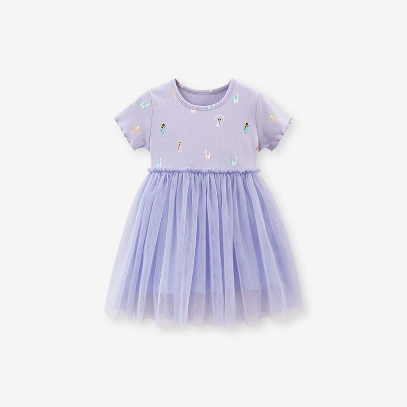 Girl Short Sleeve Pure Cotton T-shirt Purple Fashionable Dress Good Vibrations